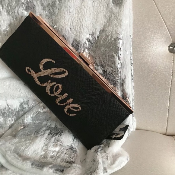 INC International Concepts Carolyn "Love" Black Sequin Clutch - Picture 8 of 15